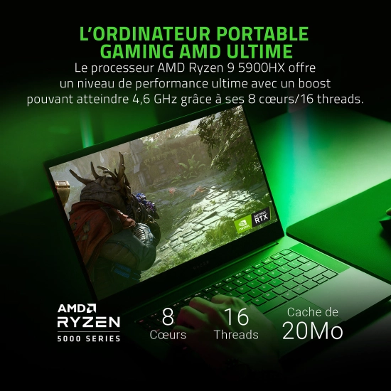Razer Blade 14 RZ09-0370 – PC portable gamer Ryzen 9 5900HX, RTX 3080, 16 Go RAM, SSD 1 To et écran QHD 165 Hz 3